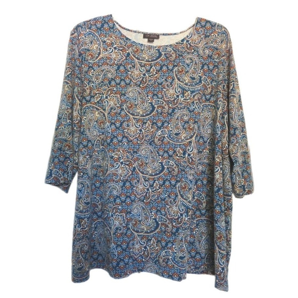 J.‎ Jill Wearever Top Paisley Floral Boat Beck 3/4 Sleeve Comfortable Size XL